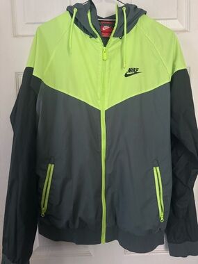 Nike Neon Lime and Charcoal Hooded Windbreaker Jacket